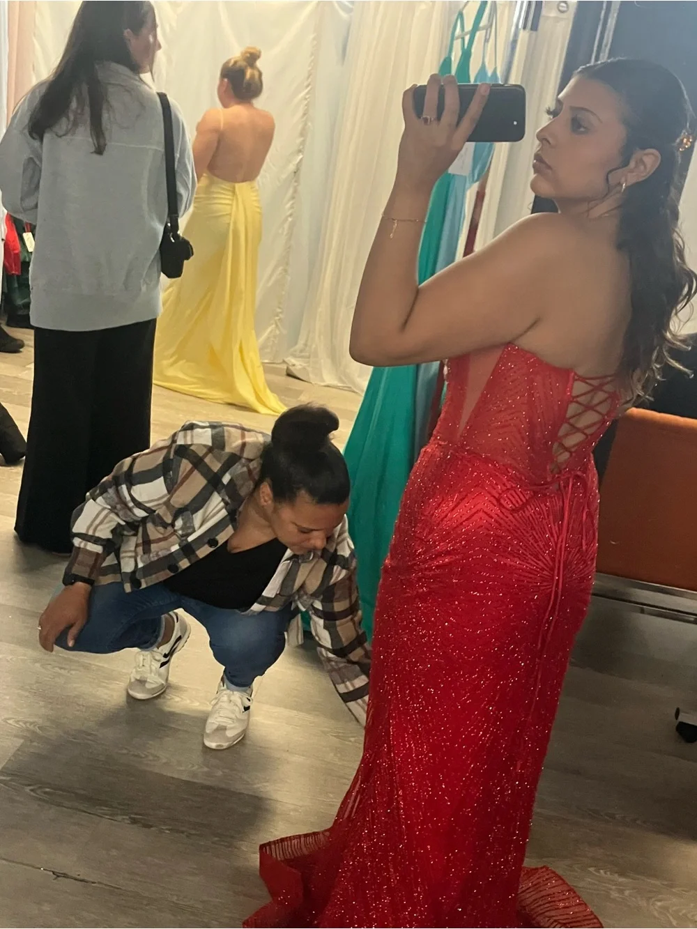 Red Sequin Strapless Prom Dress